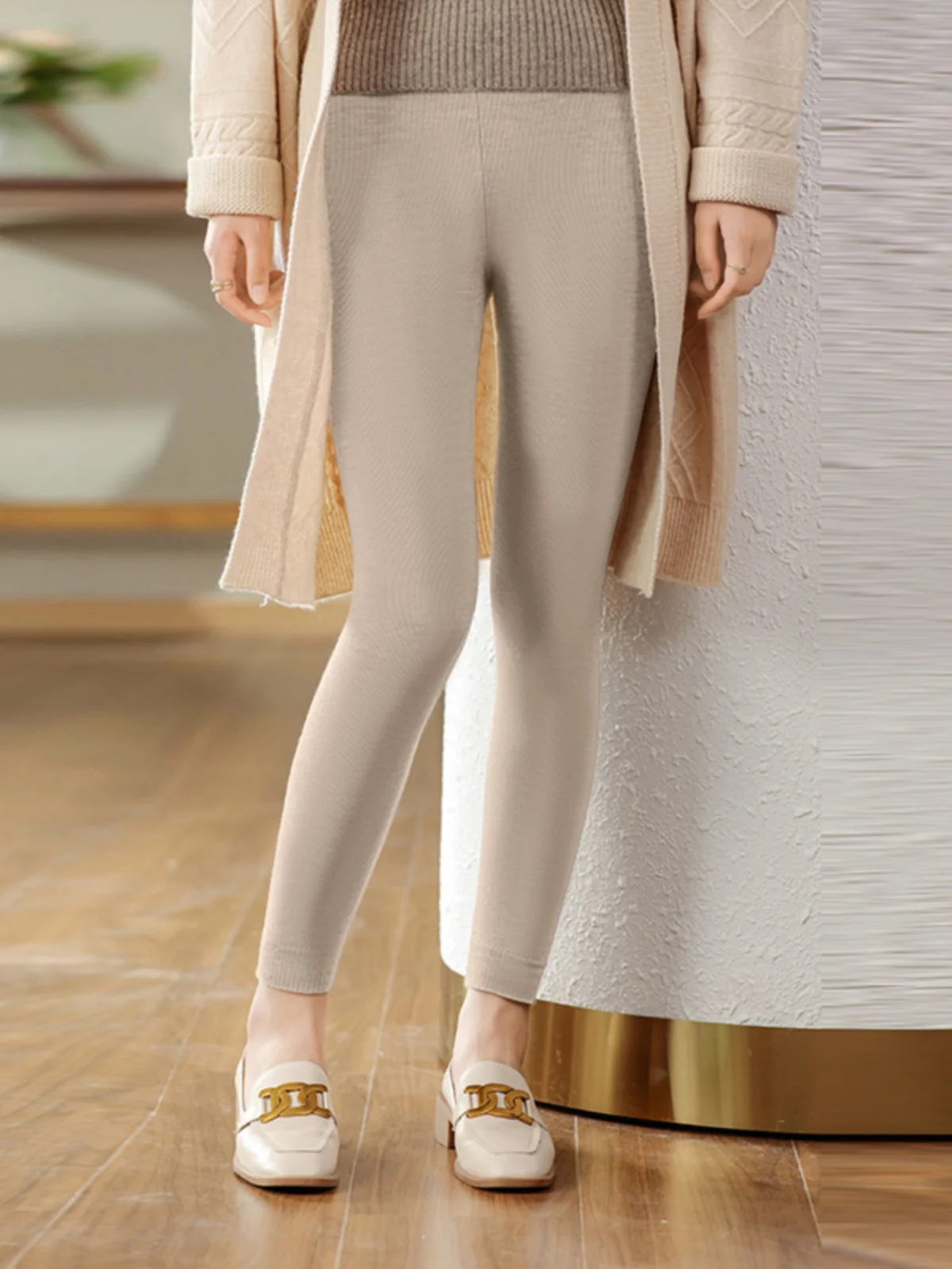 Autumn Winter Fine Spun 00% Wool Elastic Fitn Yoga Pants Slim Fit Thin Warm Base Layer Pants Slimming Versatile