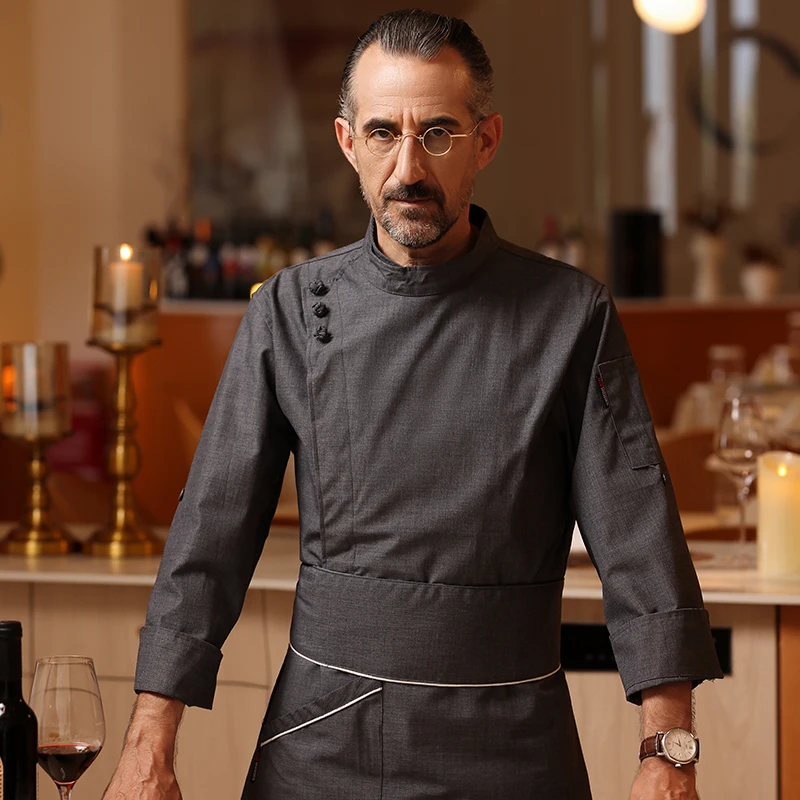 Chef uniforme de manga comprida para homens, restaurante ocidental, chef, padeiro, roupas de trabalho, jaquetas chef, camisas de alta qualidade, restauração, hotel, ocidental