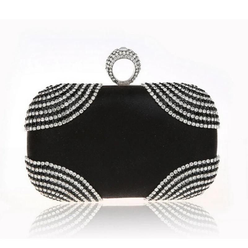 

Diamond Set Dinner Bag Handmade Party Bag Women's Ring Handheld Bag Satin Evening Shoulder Bag