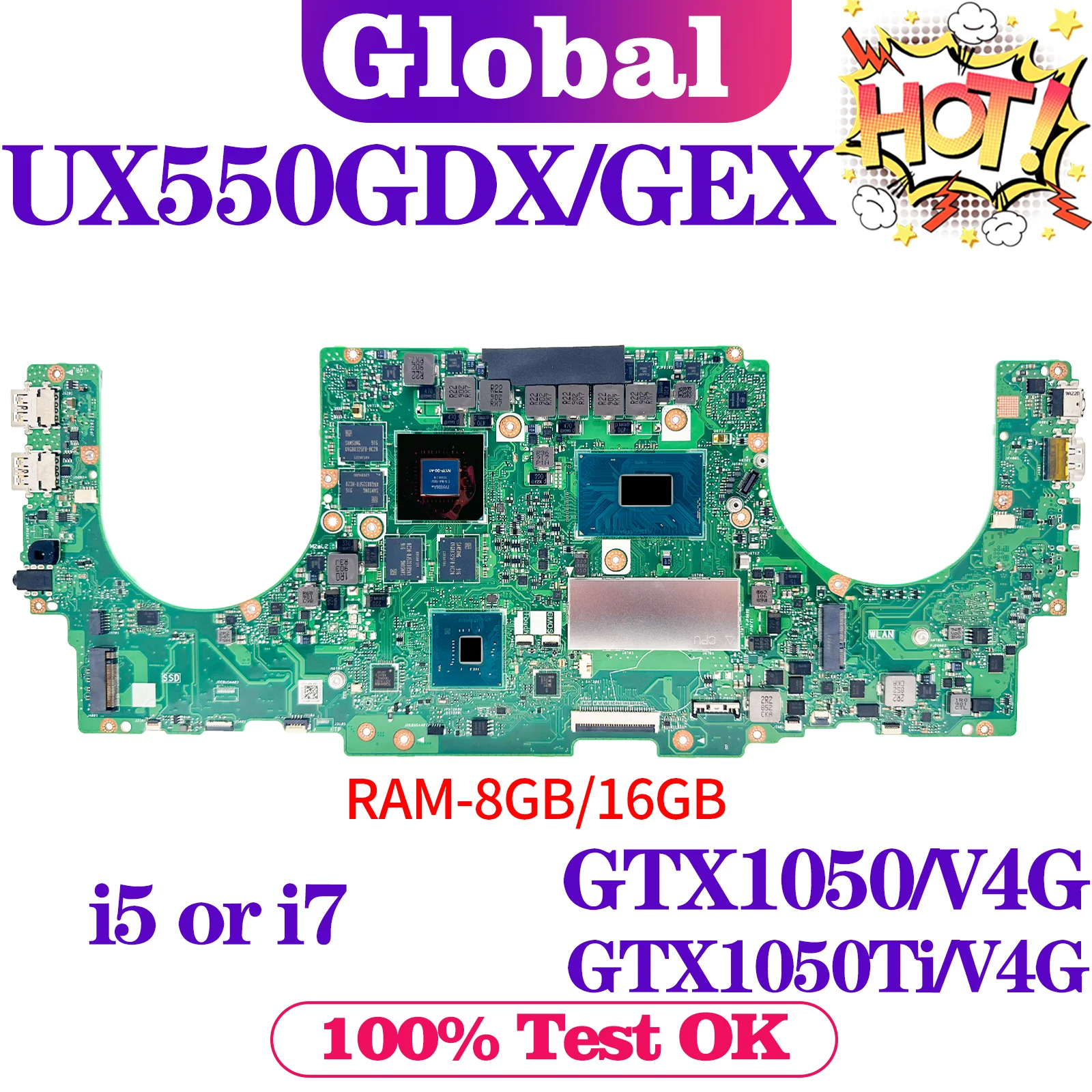 

KEFU Mainboard For ASUS UX550GD UX550GEX UX550GE UX550G UX550GDX UX580G Laptop Motherboard i5 i7 GTX1050 GTX1050Ti 8G/16G-RAM