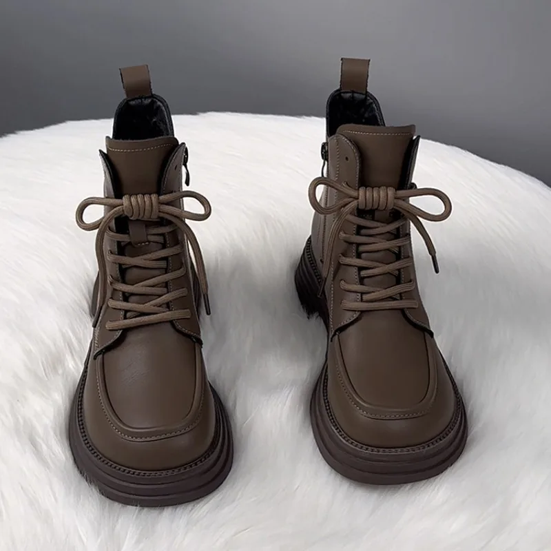 Autumn Winter Women Motorcycle Boots Popular Plush Warm High-top Short Boots Outdoor Waterproof Platform Ankle Boots Women Shoes