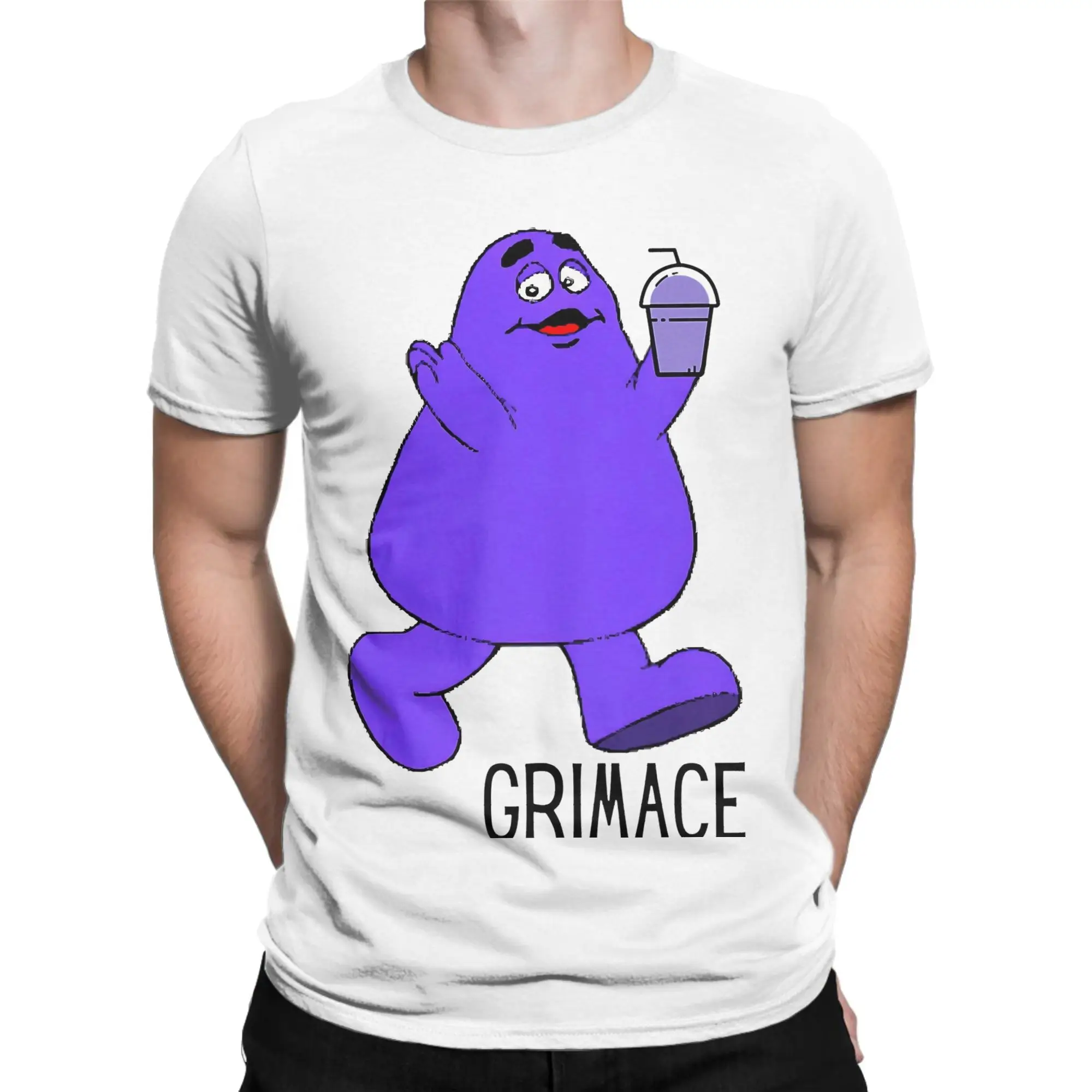 Grimace-Camiseta para beber té de la leche para hombre, camisetas Vintage de algodón, camisetas de ocio cómodas de verano, ropa informal de gran tamaño