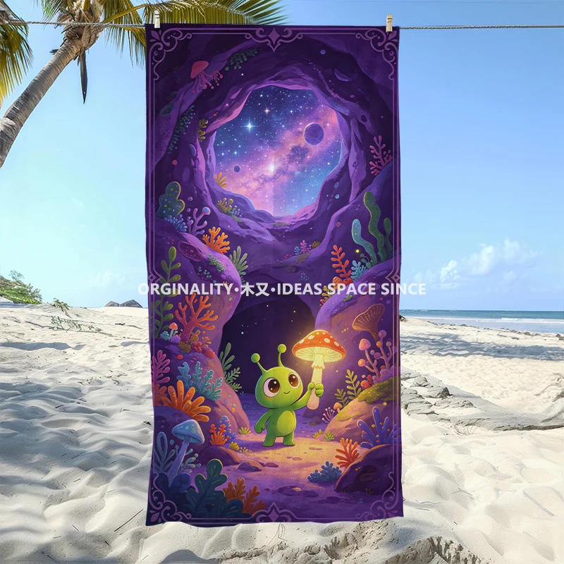 Cute Alien Galaxy Beach Towel Patterned Sunscreen And Windproof Suitable For Swimming Pool Camping Travel Blanket