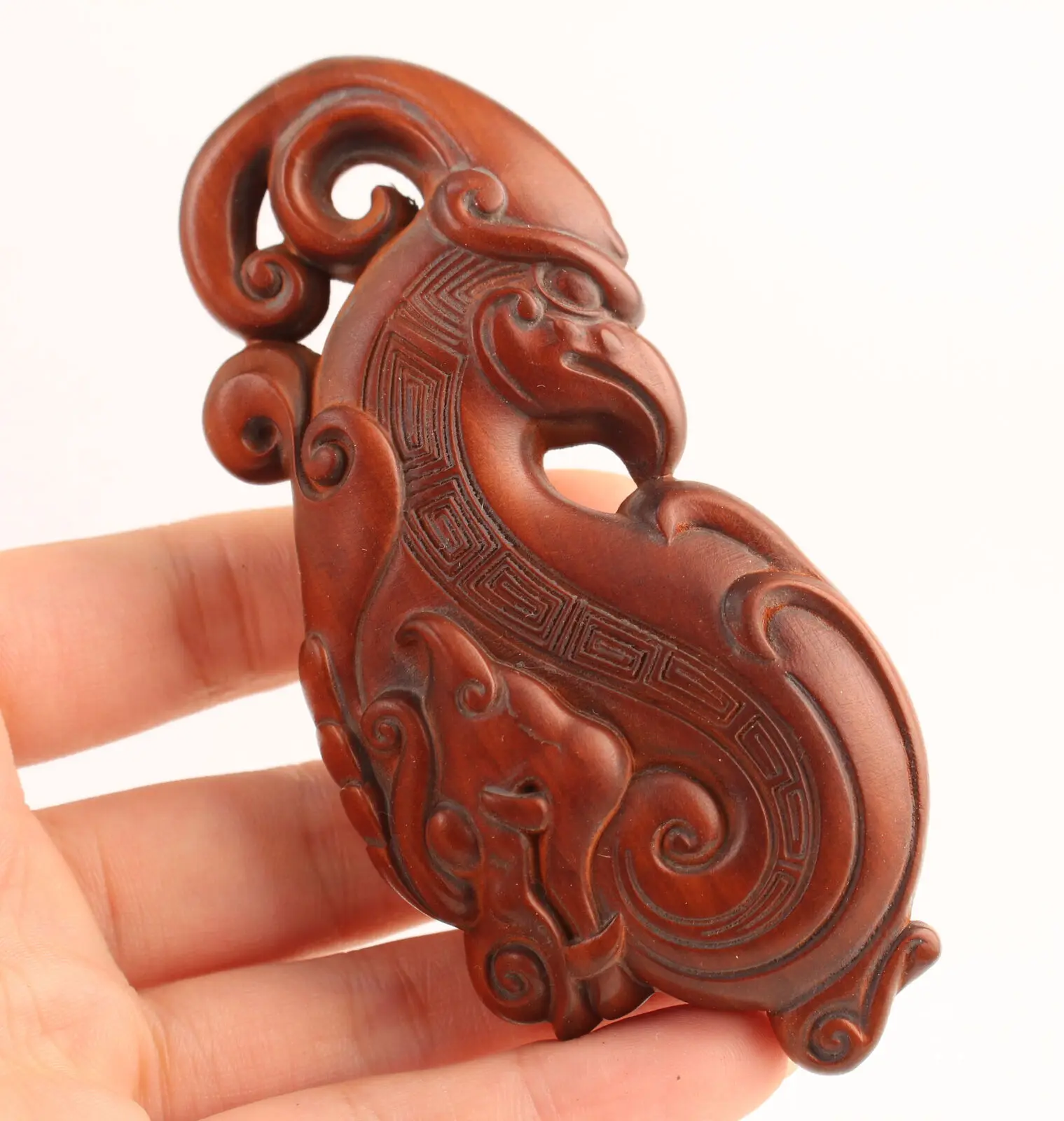 Chinese boxwood wooden dragon phoenix statue collection tea pet hand piece