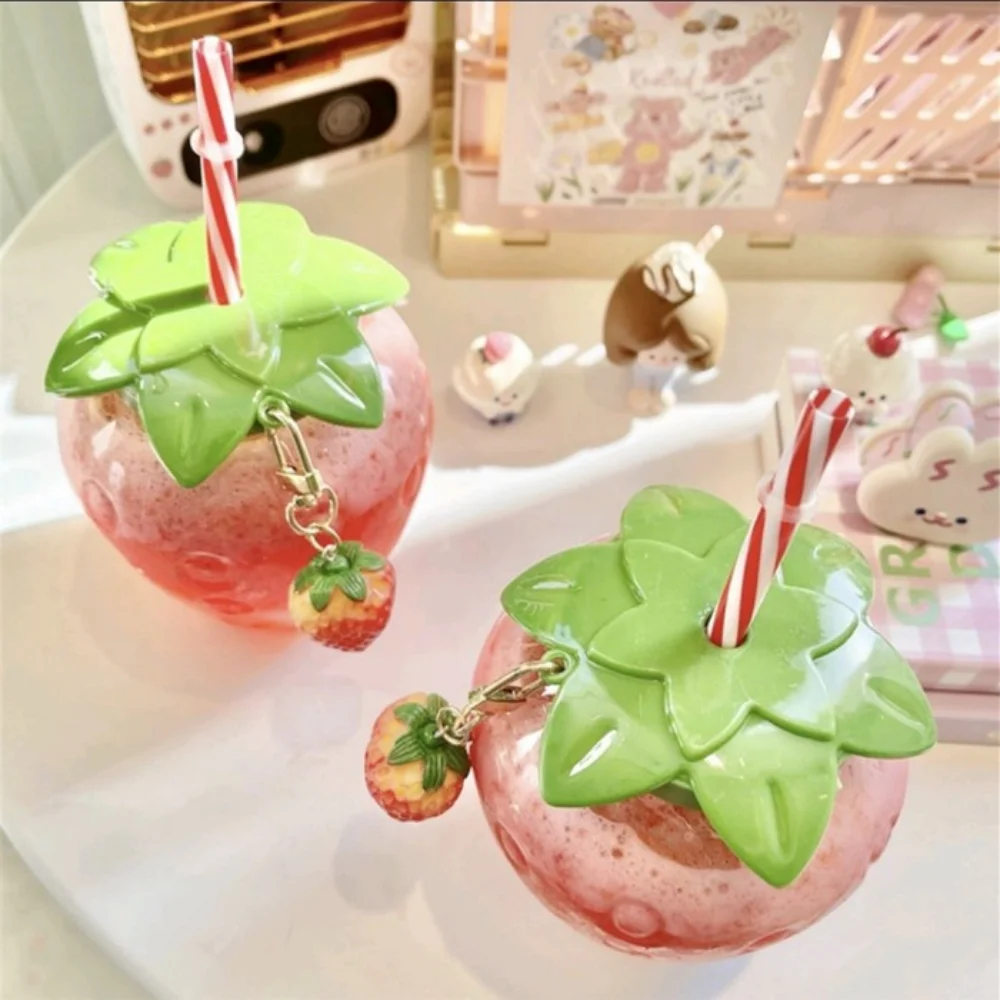 500ml Strawberry Straw Water Bottle Summer Cute Milk Coffee Straw Cup For Home Cartoon Water Bottle Juice Bottle Drinking Cup