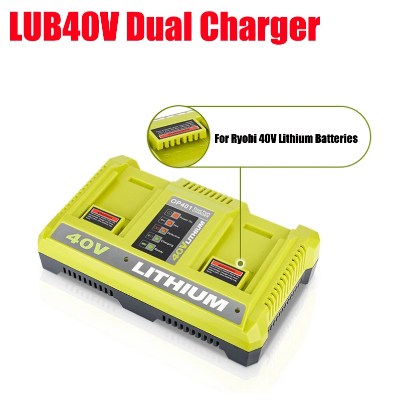 

Dual-Port Replacement Charging Station Portable Lithium Battery Charger Compatible for RYOBI 40V Li-ion Battery US/EU/UK/AU Plug