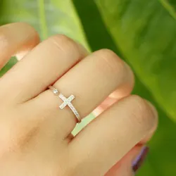 925 Sterling Silver Cross Rings for Women Exquisite CZ Stone Adjustable Open Ring Silver 925 Jewelry