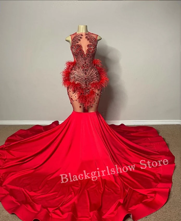 

Elegant Burgundy See Through Mermaid Evening Dress For Women Luxury Feather Satin Vestidos De Fiesta Elegantes 2025