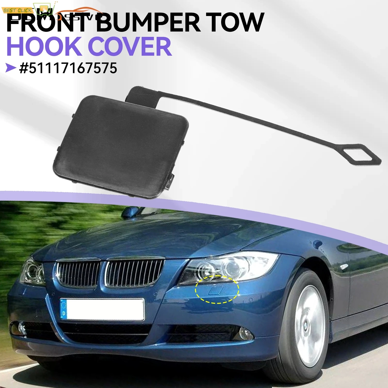 For BMW E90 E91 318i 320i 328i 330i 335i 325i 2006-2008 Front Bumper Tow Hook Cover Cap