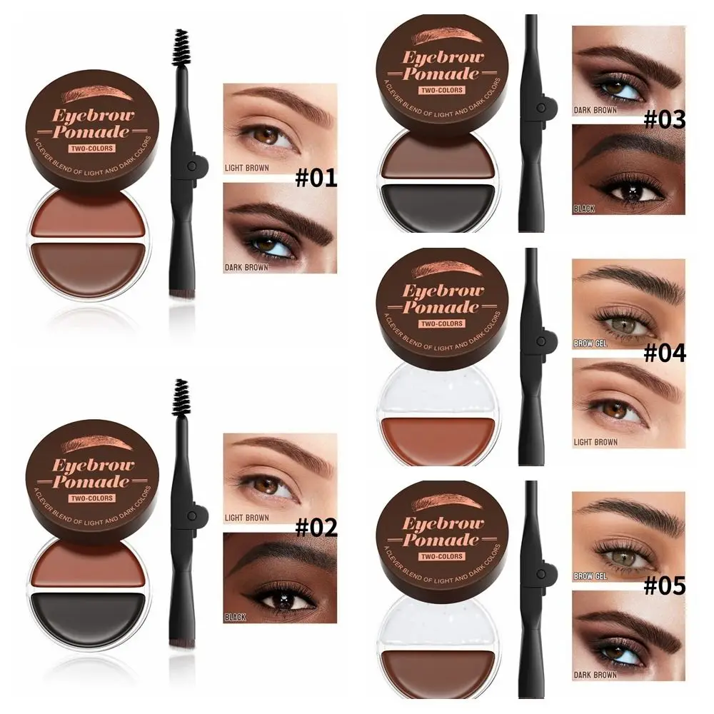 كريم صبغ الحواجب المقاوم للماء يدوم طويلاً مع فرشاة قابلة للطي كريم حواجب بلونين مقاوم للعرق طقم تظليل مكياج أسود