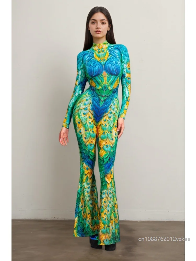 New Rainbow Gradient Jumpsuit For Women Music Festival Cosplay Geometric Print Bodysuit Halloween Party Stage Performance Outfit view 5