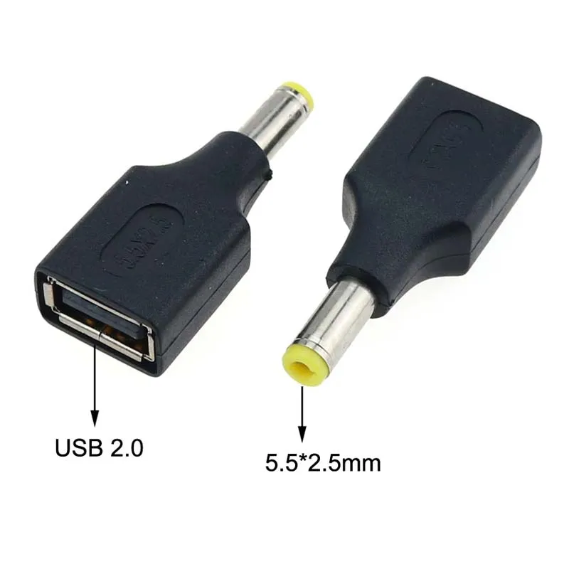 YuXi DC 전원 수 2.5x0.7 4.0x1.7 5.5x2.1 5.5x2.5mm-USB 2.0 암 플러그 변환기 노트북 어댑터 커넥터, 1 개