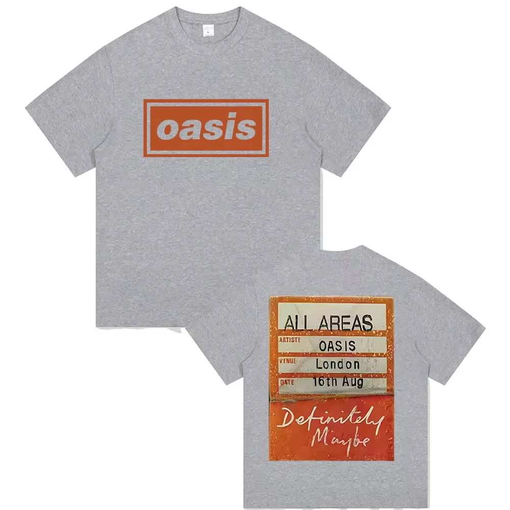 O-الواحة Definiteiy ربما 2025 الجرافيك تي شيرت البريطانية روك باند قصيرة الأكمام تي شيرت الرجال النساء الهيب هوب الملابس القطن تي شيرت