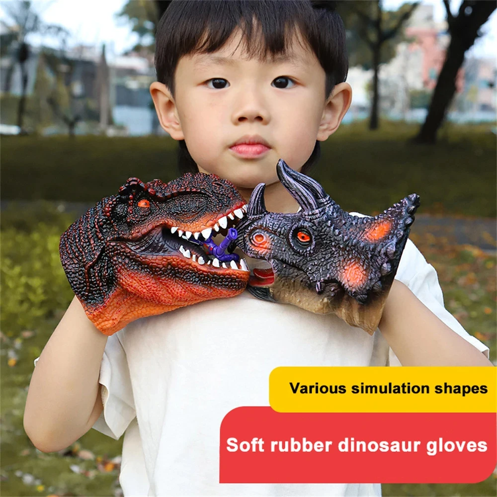 Cabeça de dinossauro fantoches de mão macio tiranossauro rex triceratops tubarão pai-filho brinquedos interativos para crianças modelo realista presentes