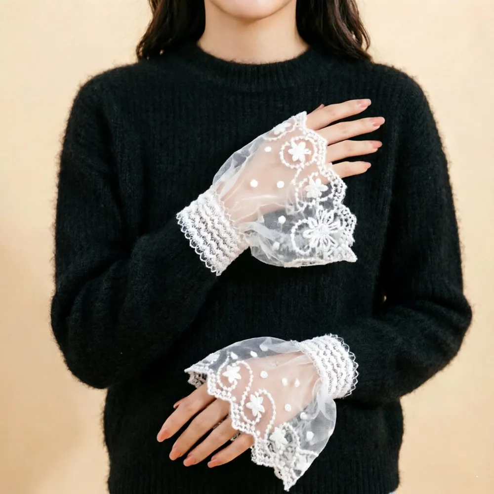 

Съемные манжеты для женских свитеров, накладные рукава, кружевные воланы с цветочным узором, вышивка, оборки, аксессуары для рукавов