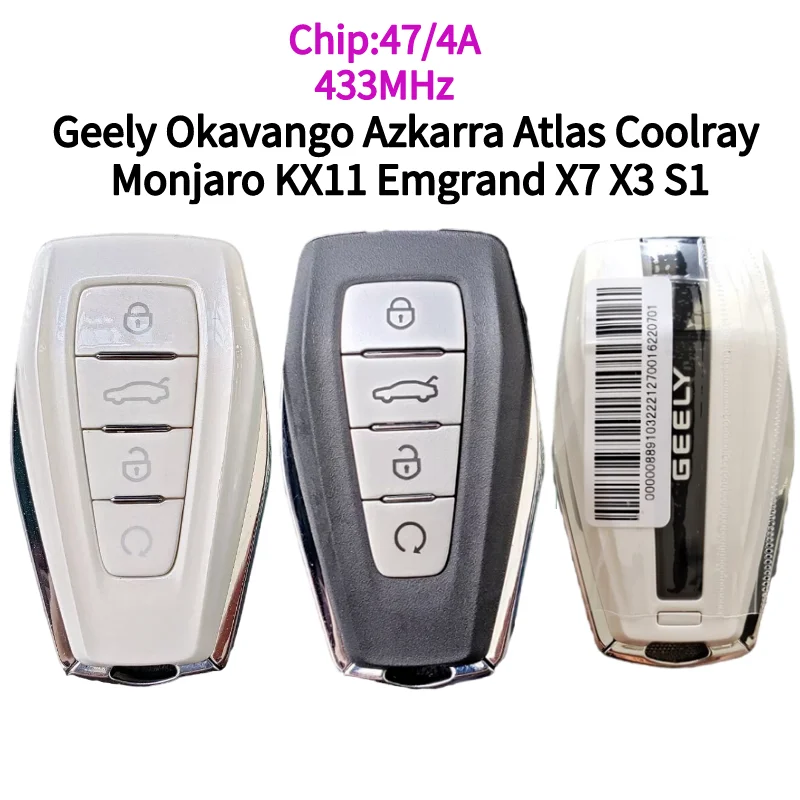 Geely oryginalny samochód bezkluczykowy inteligentny klucz zdalny 433Mhz 4A/47 Chip do Okavango Azkarra Atlas Coolray Monjaro KX11 Emgrand X7 X3 S1