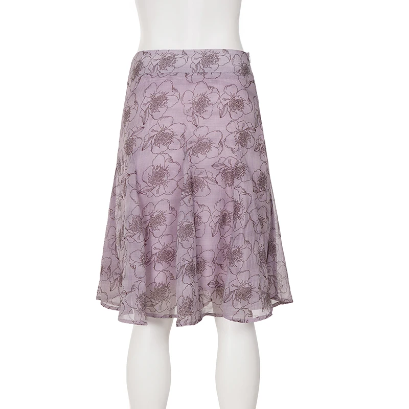 SUCHCUTE Vintage Doodle Floral Midi Skirt Contrast Ribbon Tie Waist Flowy A-line Swing Mid Length Skirt Women Holiday Bottoms image 6