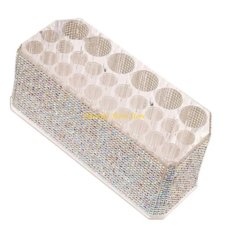 A3PC 26 Hole Makeup Brush Organiser Rhinestones Acrylic Cosmetic Brush Stand Pen Cup