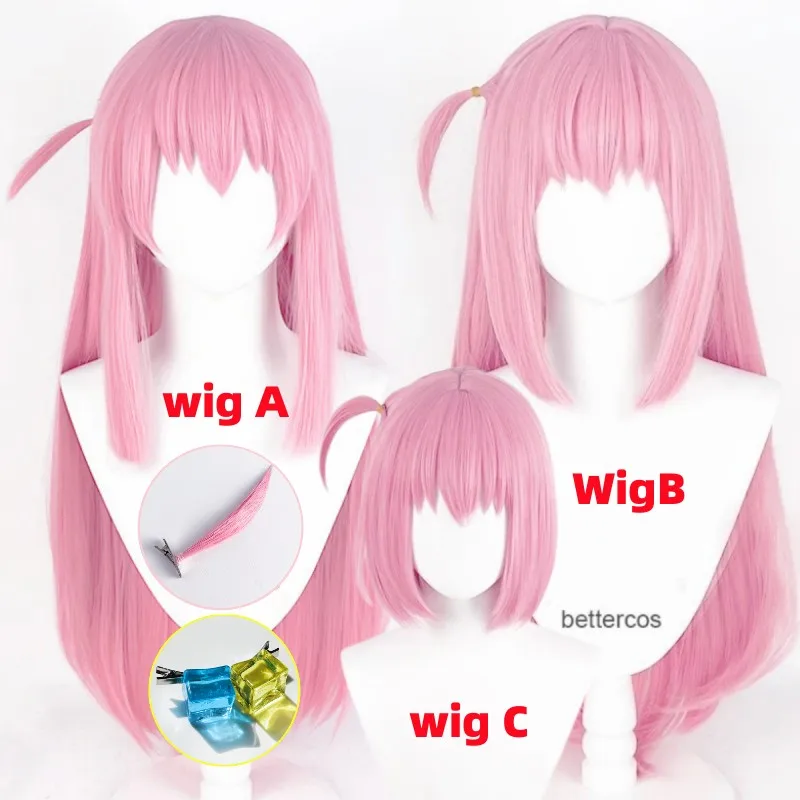 Goto hitori peruca anime bocchi a rocha! Gotou gotoh peruca cosplay longo rosa cabelo reto resistente ao calor perucas de festa feminino + touca peruca