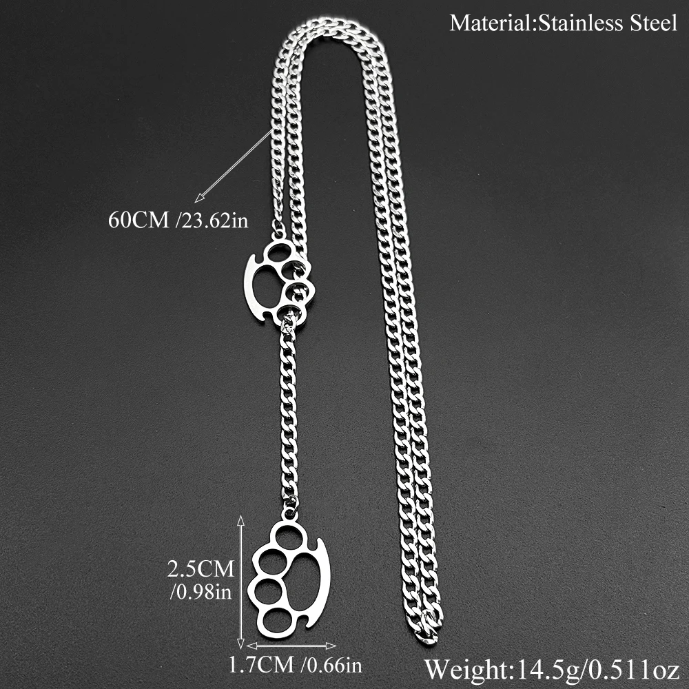 Hiphop Knuckle Duster Curb Chain für Damen und Herren, Edelstahl, silberfarben, Street Rock Rapper, coole DIY-Kampfhalskette, Schmuck – Detail 3