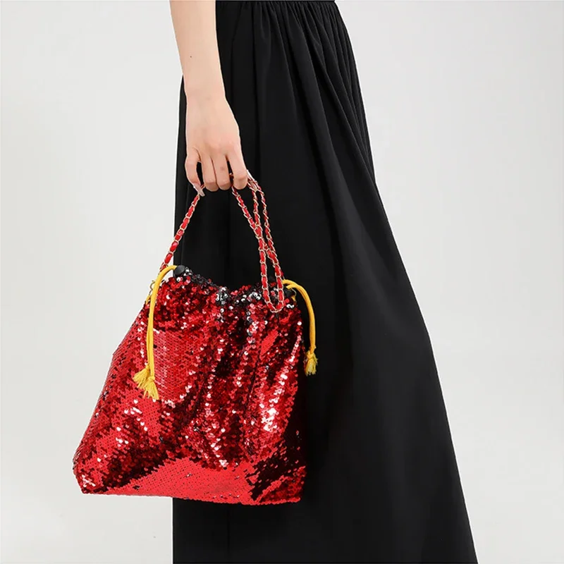 

Luxurious Evening Bag Bling Bling Sequins Shoulder Bag Women Party Tote Bags Fashion Lady Bucket Handbags Girls Glitter Purses