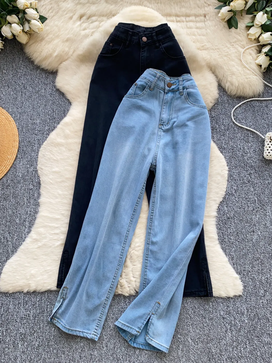 Women Blue Y2k Jeans Hiphop Grunge Baggy Wide Leg Denim Trousers Harajuku Vintage Oversize Straight Jean Pants Clothes for Women