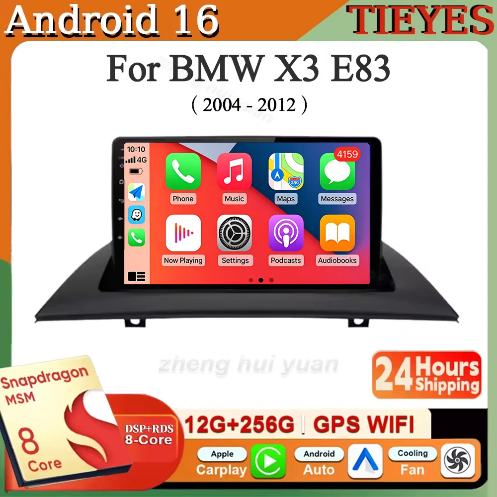 Android 16 Carplay&Auto Autoradio Navigation Multimedia Stereo Player QLED GPS Für BMW X3 E83 2004 2005 2007-2012 WIFI