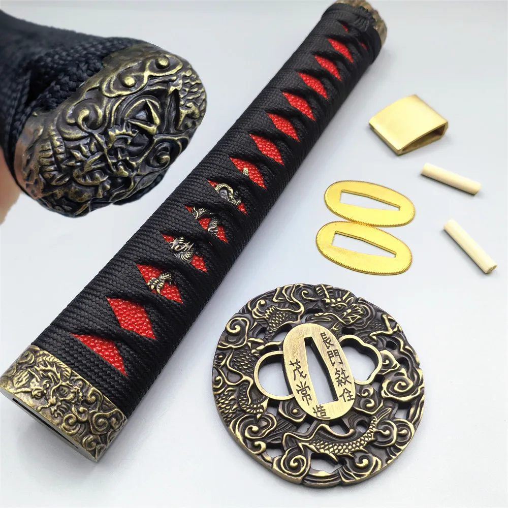 26cm Real Katana Tsuka Handle Japanese Samurai Sword Alloy Fittings Set Dragon Tsuba+Menuki+Fuchi+Kashira+Habaki+Seppa Accessory