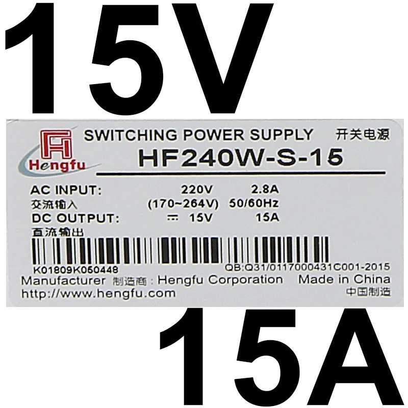 Hengfu HF240W-S-15 Adapter Oplader Ac 220V Overdracht Dc 15V 15A Laser Industrie Schakelende Lader