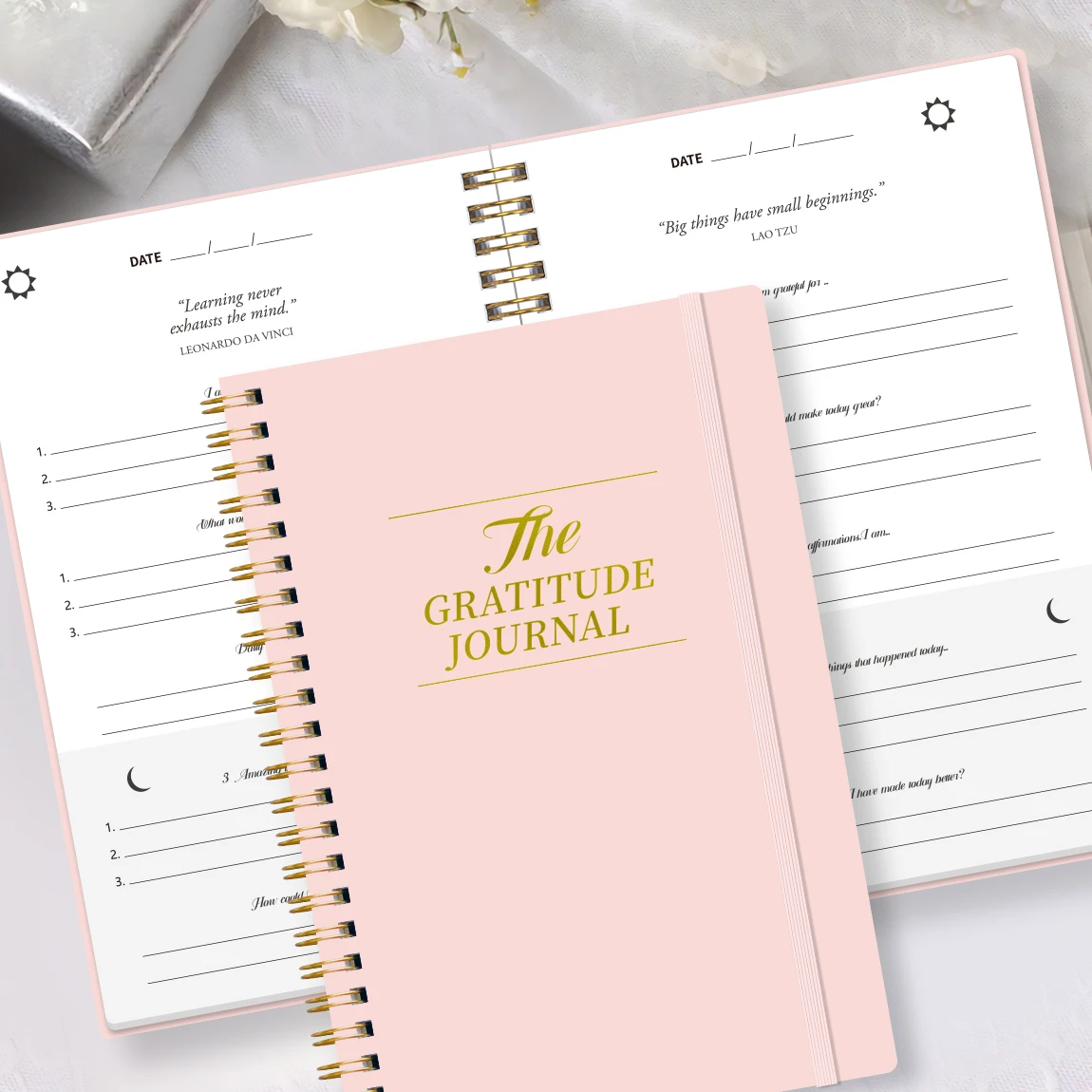 Diario de gratitud A5, cuaderno guíido diario con indicaciones para agradecimiento, reflectantes, tapa dura encuadernada en espiral para atención plena