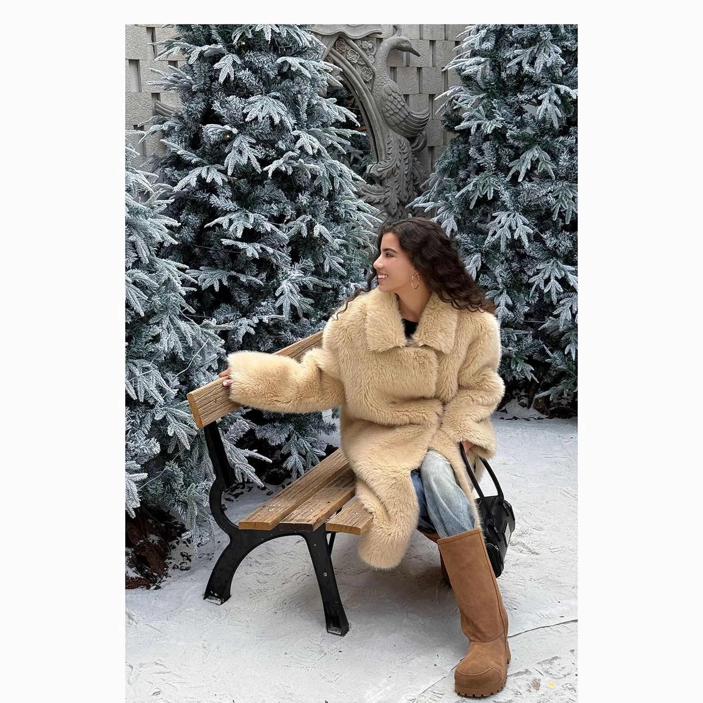 سترة نسائية شتوية من الفرو الصناعي من KIDCRKJ بياقة كاكي وطية صدر واحدة معطف فرو صديق للبيئة للسيدات ملابس خارجية طويلة بمزاجية للسيدات #3