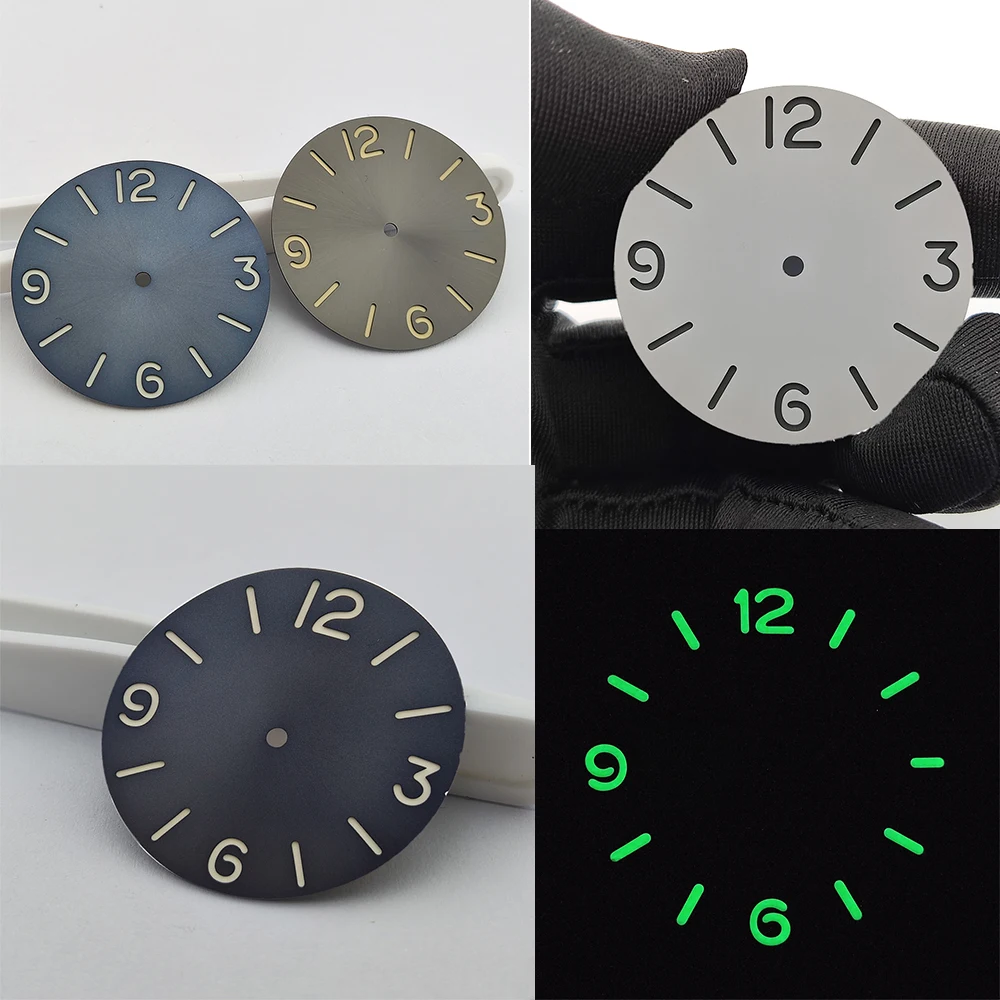

Циферблат часов 36 мм, зеленый, с люминесцентным покрытием C3, стерильный циферблат и стрелки, подходит для механизмов ST2551/ST2555/ST2557, можно нанести логотип своими руками.