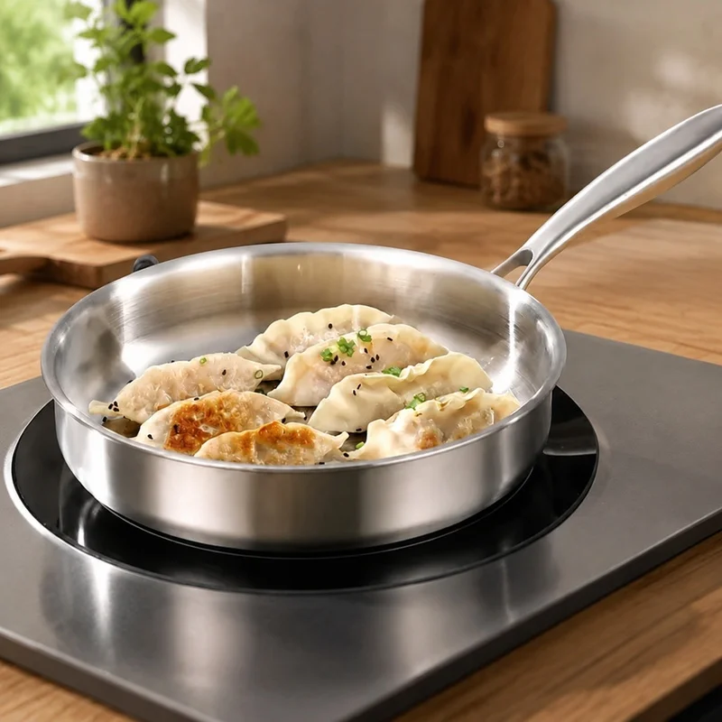 Durable 304 Stainless Steel Frying Pan Compatible with Gas & Induction Cooktops, Perfect for Steaks and Daily Use