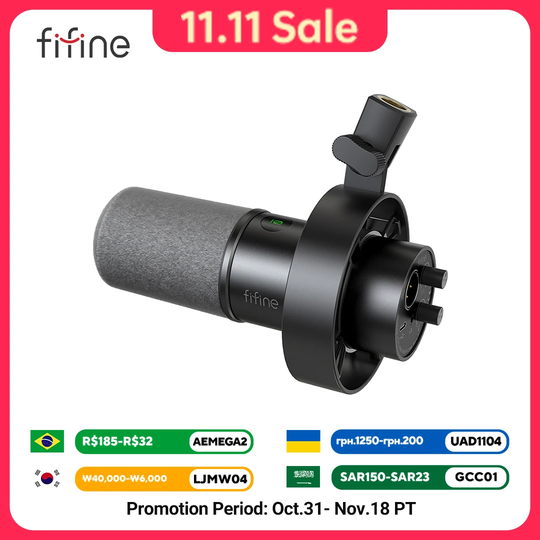 FIFINE USB/XLR Dynamic Microphone with Shock Mount,Touch-mute,Headphone Jack&Volume Control,for PC or Sound Card Recording -K688