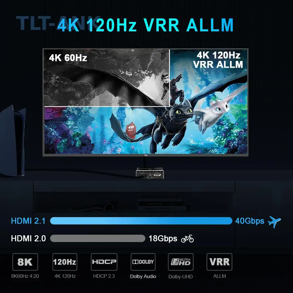 8K HDMI 2.1 Audio Extractor ARC 2 in 1 OUT  CEC EDID HDMI Switch 2x1 for PS5 Amplifiers Soundbars