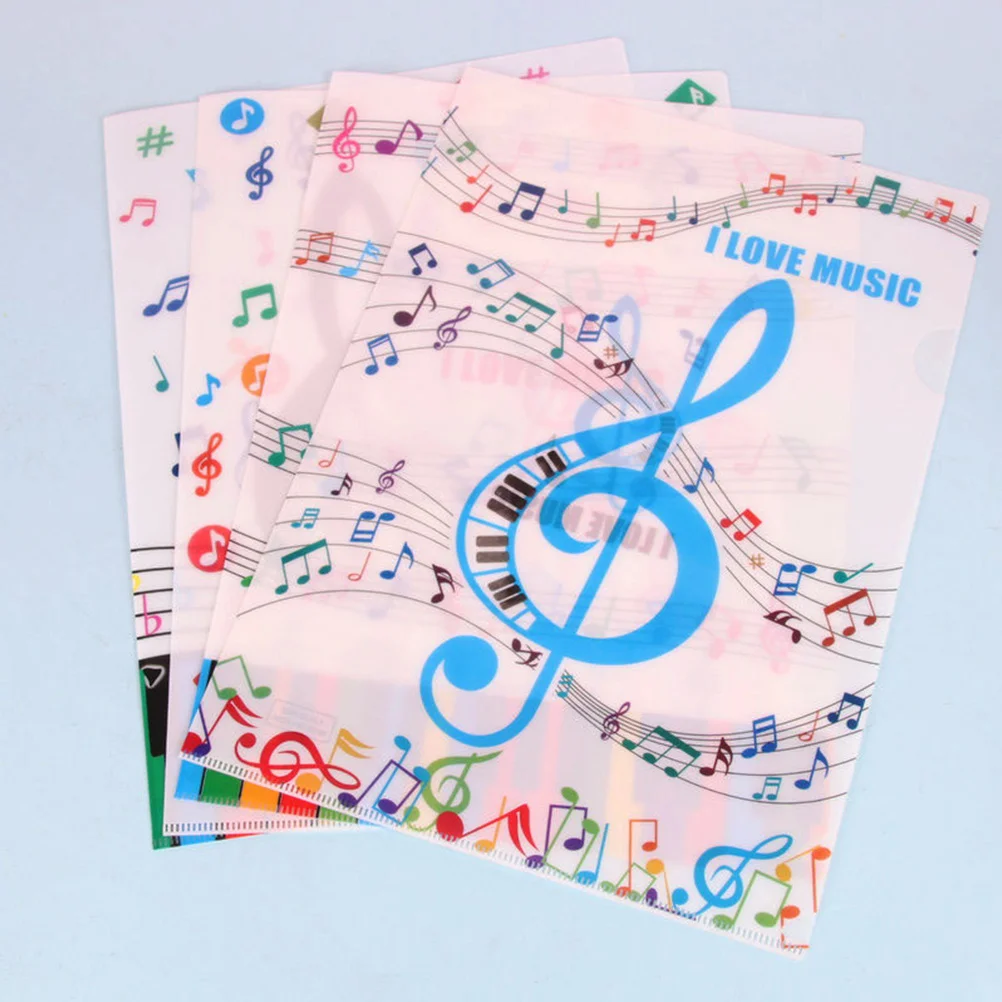 12Pcs A4 Document Folder L-Type PVC File Folder Double Pages Music Note Design Sheet Protector for Papers Test Sheets Organizing