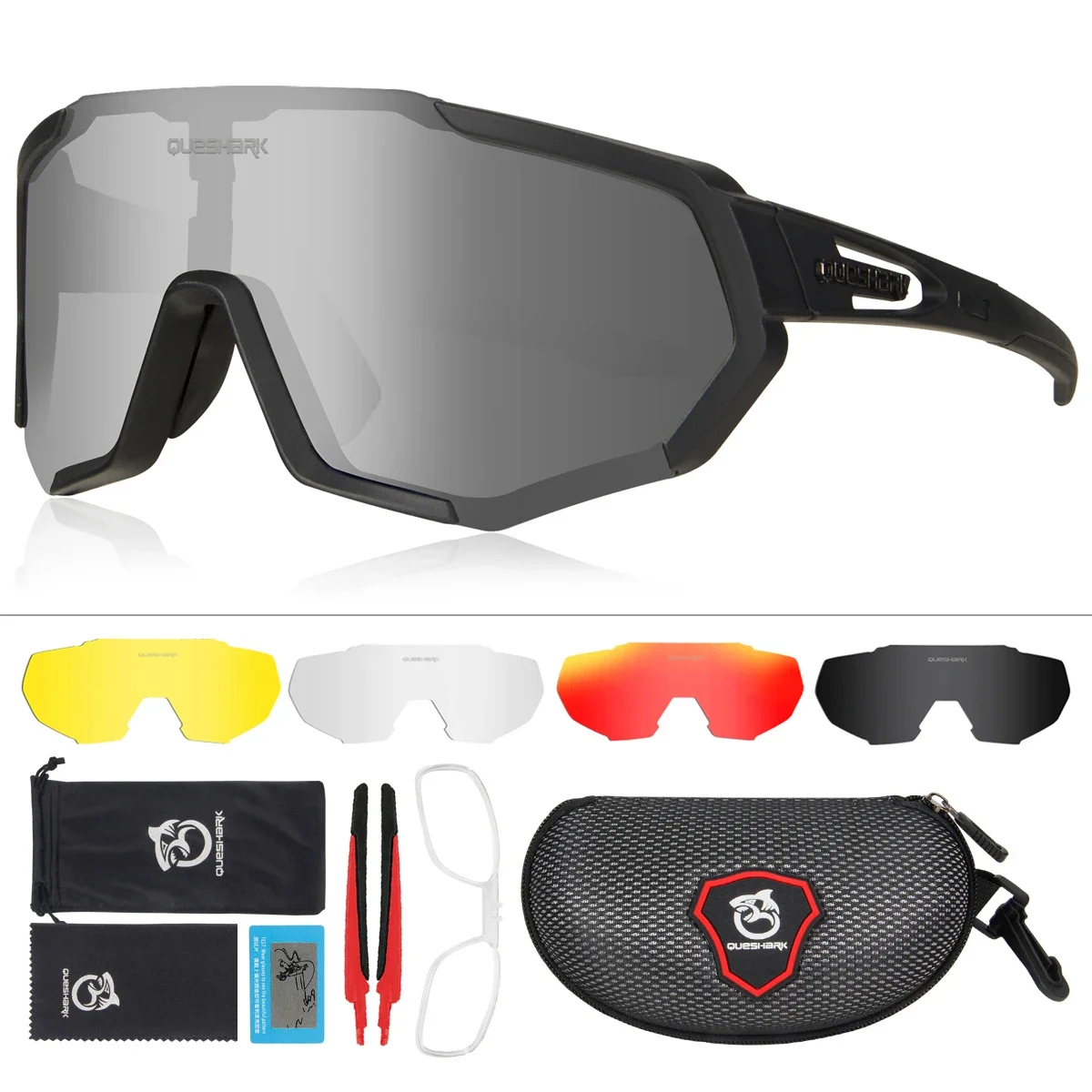 QUESHARK Men Women HD Polarized Cycling Sunglasses Outdoor Sports MTB Bicycle Eyewear Riding Road Bike Glasses 5 Lens Set QE48