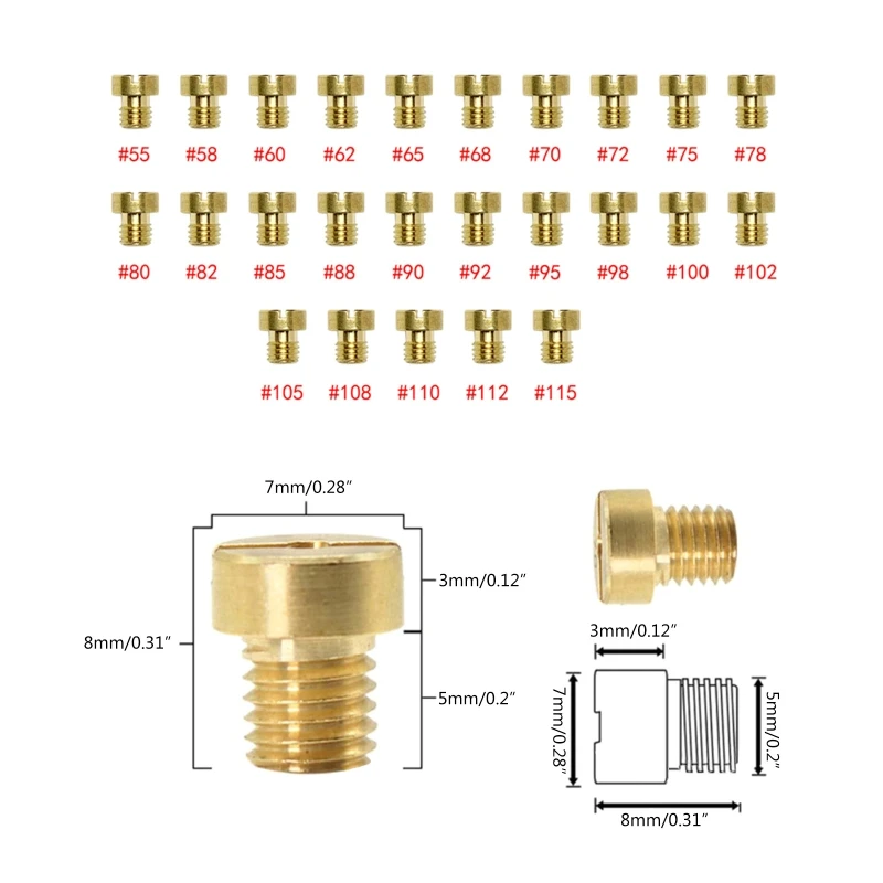 25Pcs Main Jet Nozzles 55-115 For Dellorto PHBG 21 19.5 19 SHA 13 14 15 16 19 20 SHBC 19 5mm Carburetor Main