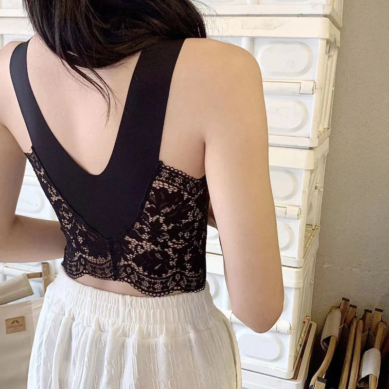 Lace Beauty Back Underwear Integrated with Chest Pad Tube Top Outer Wear Inner Anti-light Backing Sling Vest Women