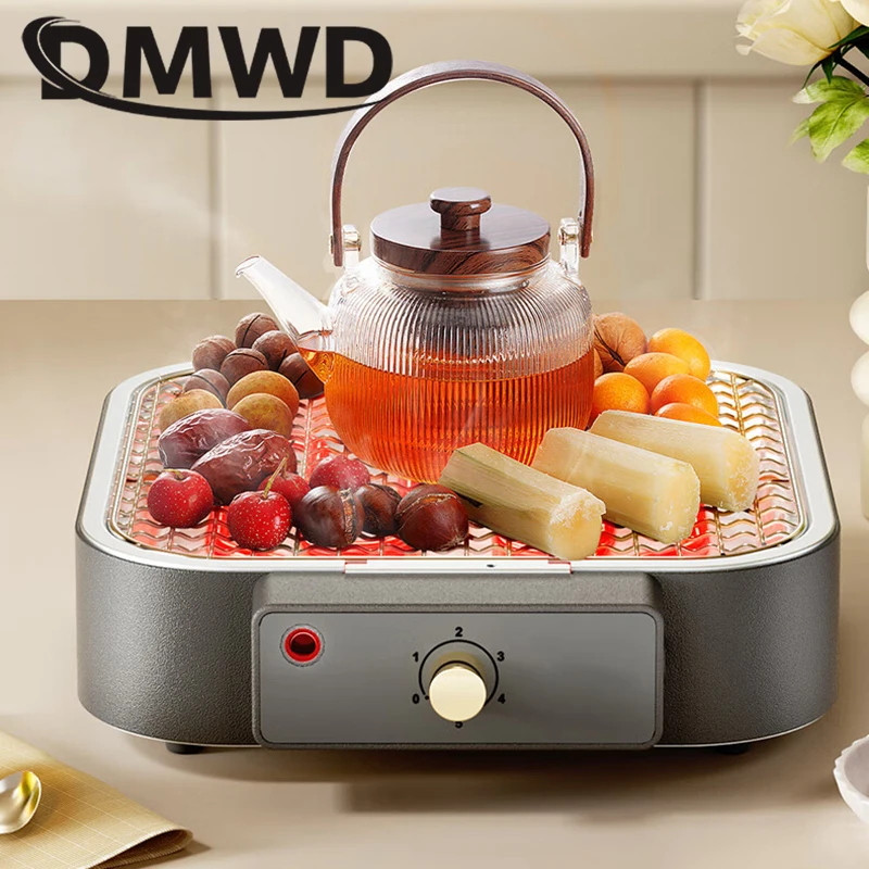 

DMWD Indoor Smokeless Electric Heating Grill Carbon Free BBQ Skewer Roaster Rack Boiling Tea Stove Barbecue Pan Hotplate Griddle