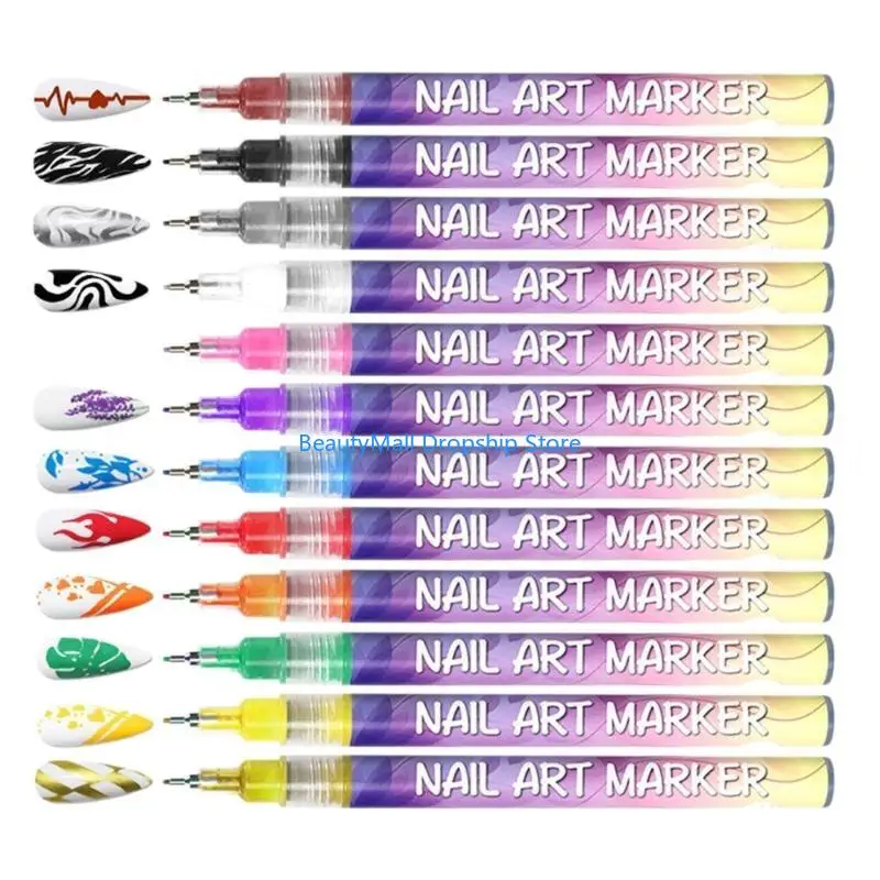 

40JD 12 Colors Art Pens Marker Pens Point Graffiti Dotting Pen Painting Liner for Nails Manicure Tools Painting