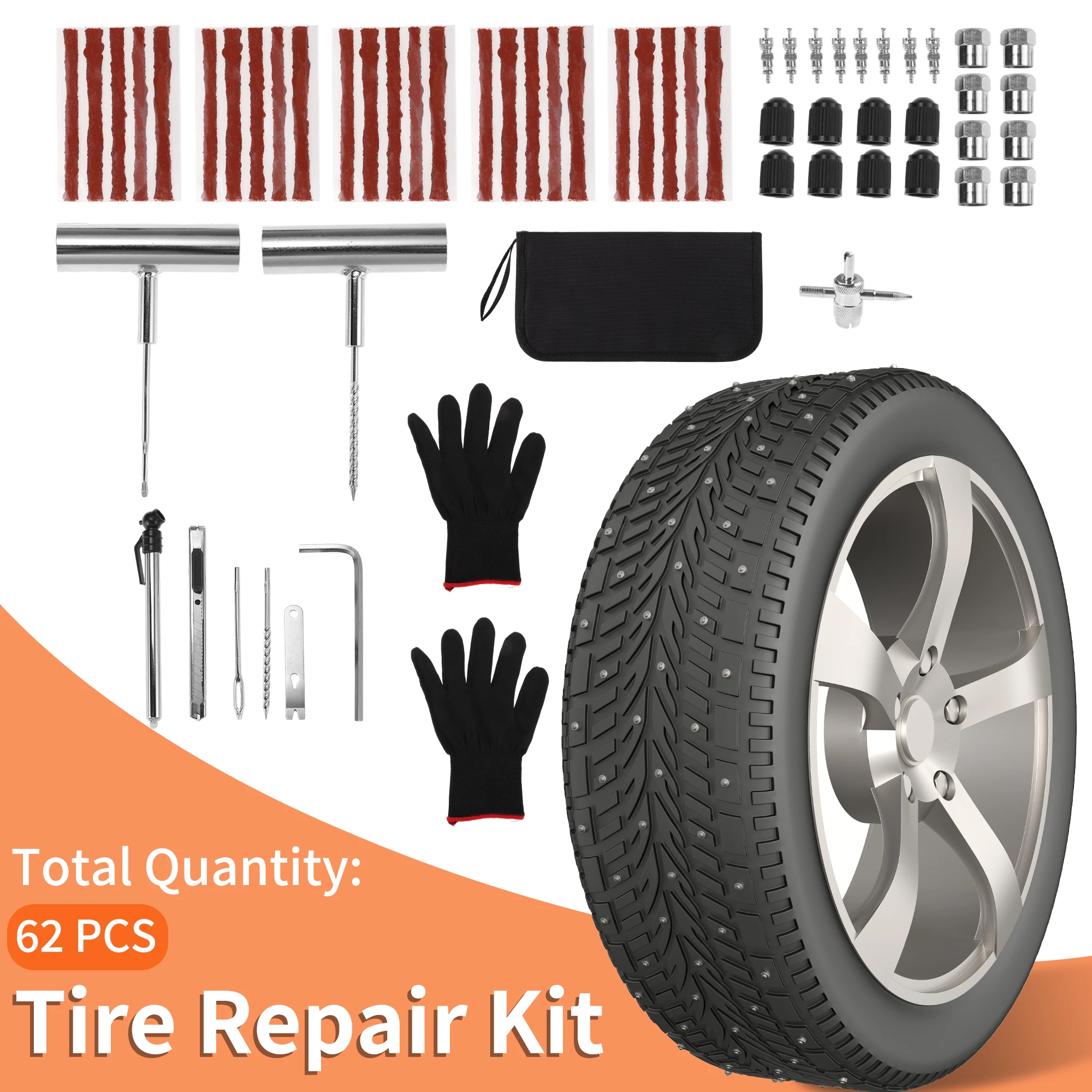 Motoforti 61 Pcs Tire Repair Kit Flat Tire Repair Tool to Fix Punctures Black