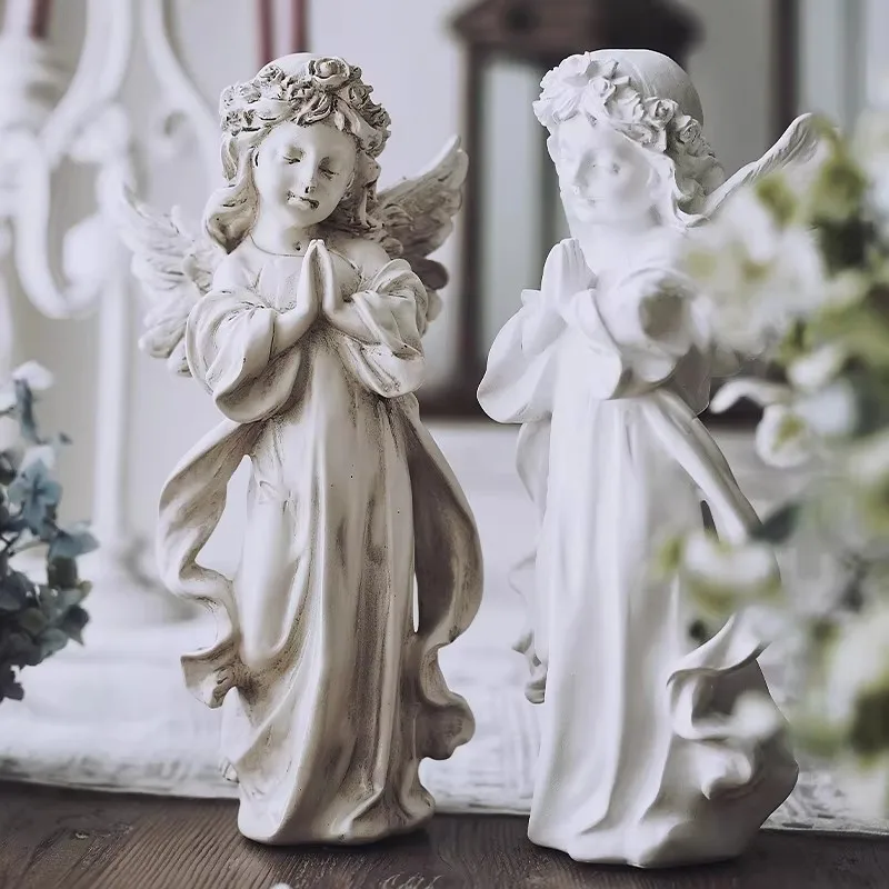 

European Praying Angel Girls Resin Ornaments Church Bookshelf Figurines Crafts Home Living Room Study Room Sculpture Decoration