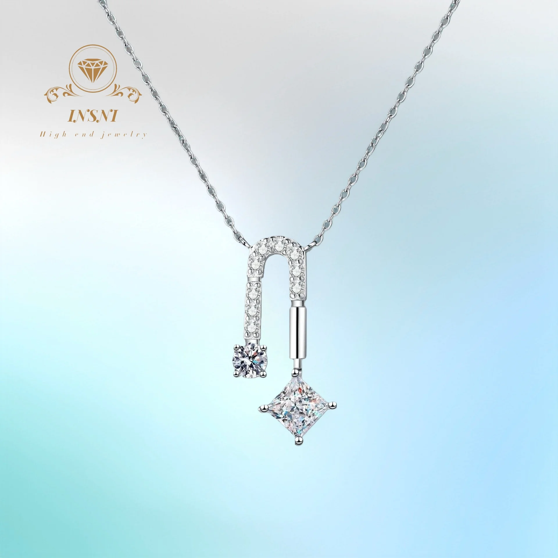 

0.5CT Modern Square Moissanite Pendant S925 Sterling Silver PT950 Gold Plated Slim Lock Bone Chain Minimalist Gift jewelry