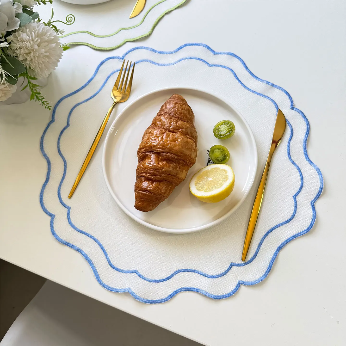 Embroidered Placemat Flower Shaped Polyester Cotton Napkin Coffee Machine Dust Cover Cloth Korean Fabric Dining Table Mat