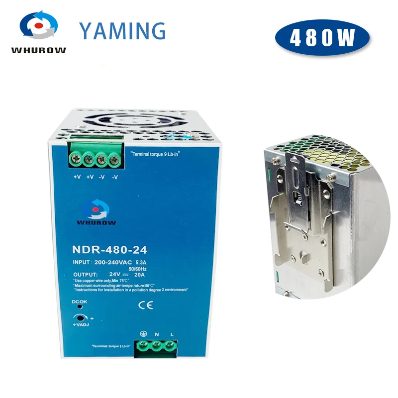 

DIN Rail Mounted 480W Slim Type NDR Series Switch Power Supply Single Output 24V/ 48V AC-DC Industrial Accessory