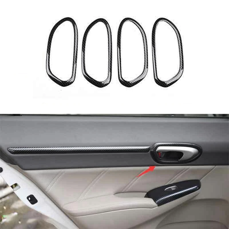 ABS Carbon Fiber Door Inner Handle Cover Trim For Honda 8Th Civic 2006-2011 Replacement Parts Accessories 4Piece