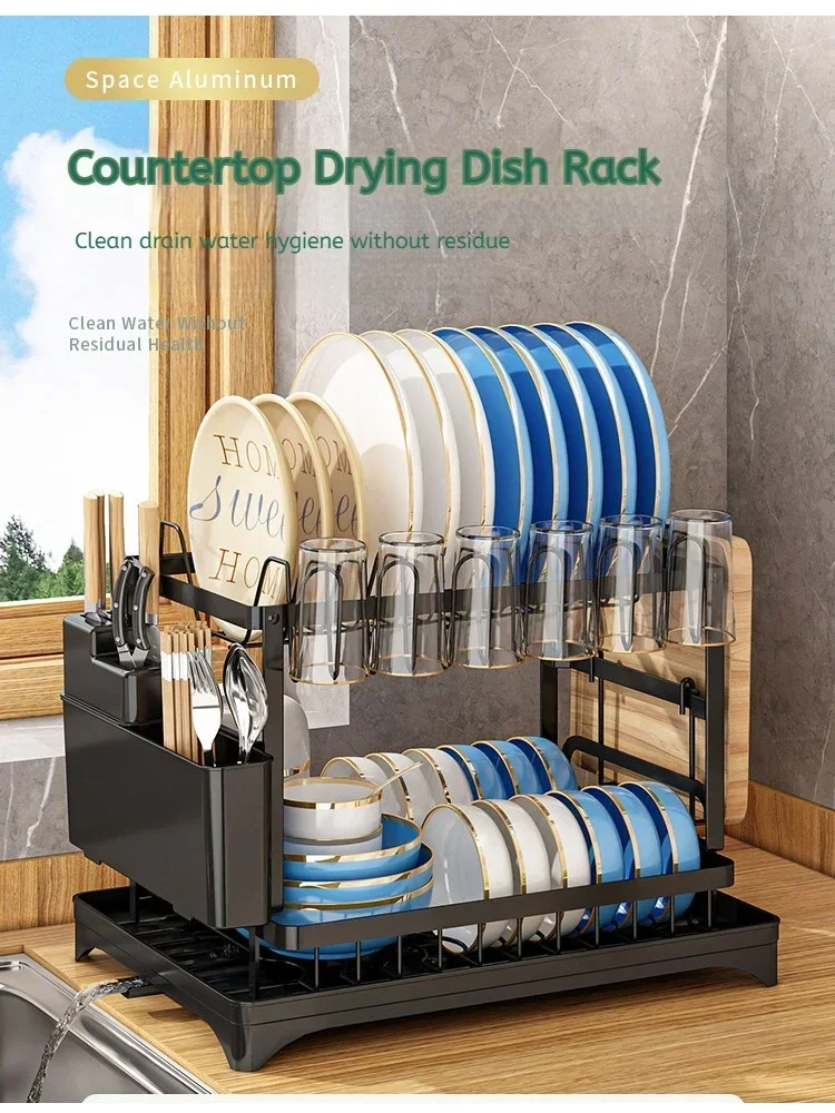 New Home Kitchen Dish Drain Rack Countertop Storage Rack with Cup Knife Holder Multifunctional Dishes Chopsticks Organizer