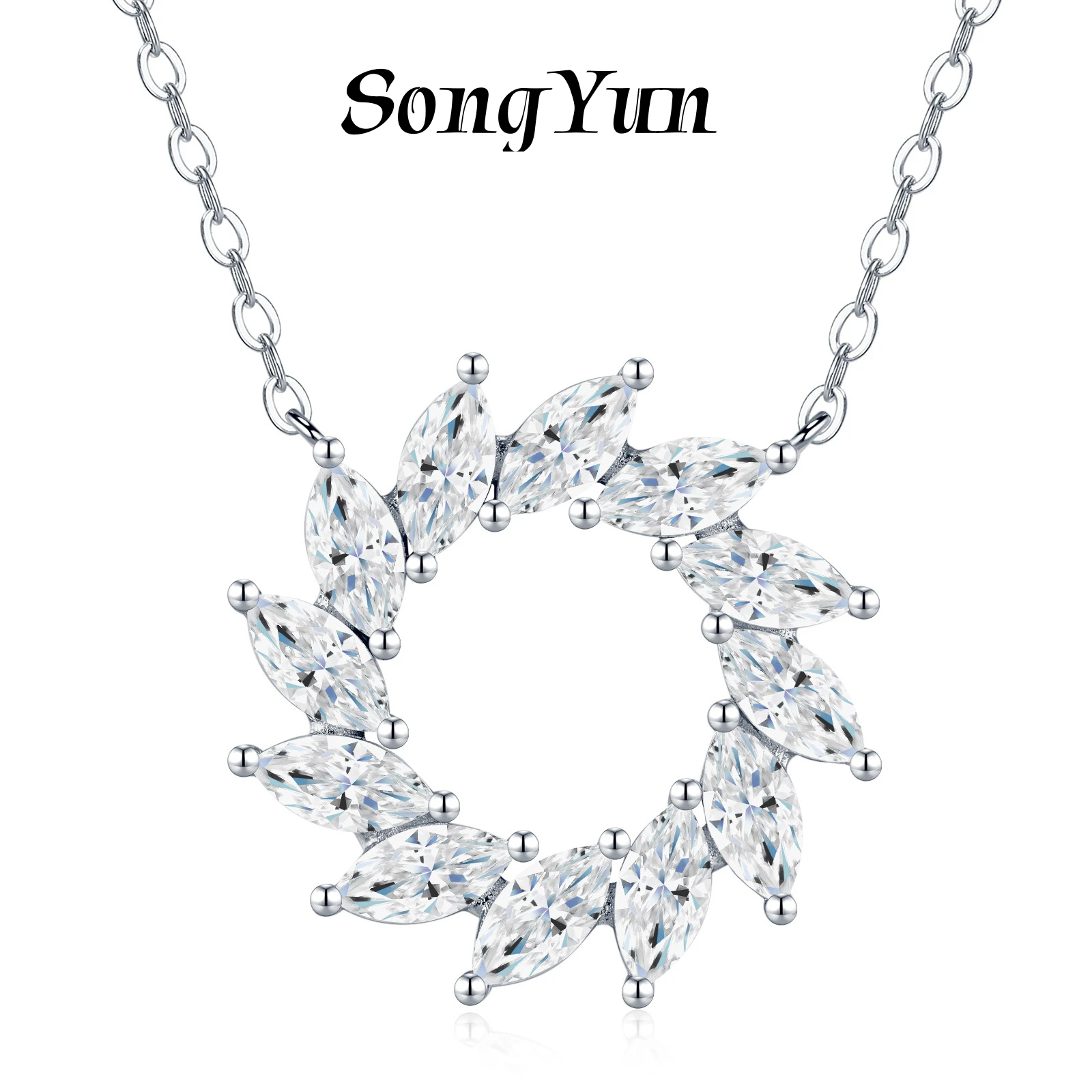SONGYUN Moissanite Diamond Jewelry S925 Silver Wreath Circle Choker Necklace With Marquise Moissanite