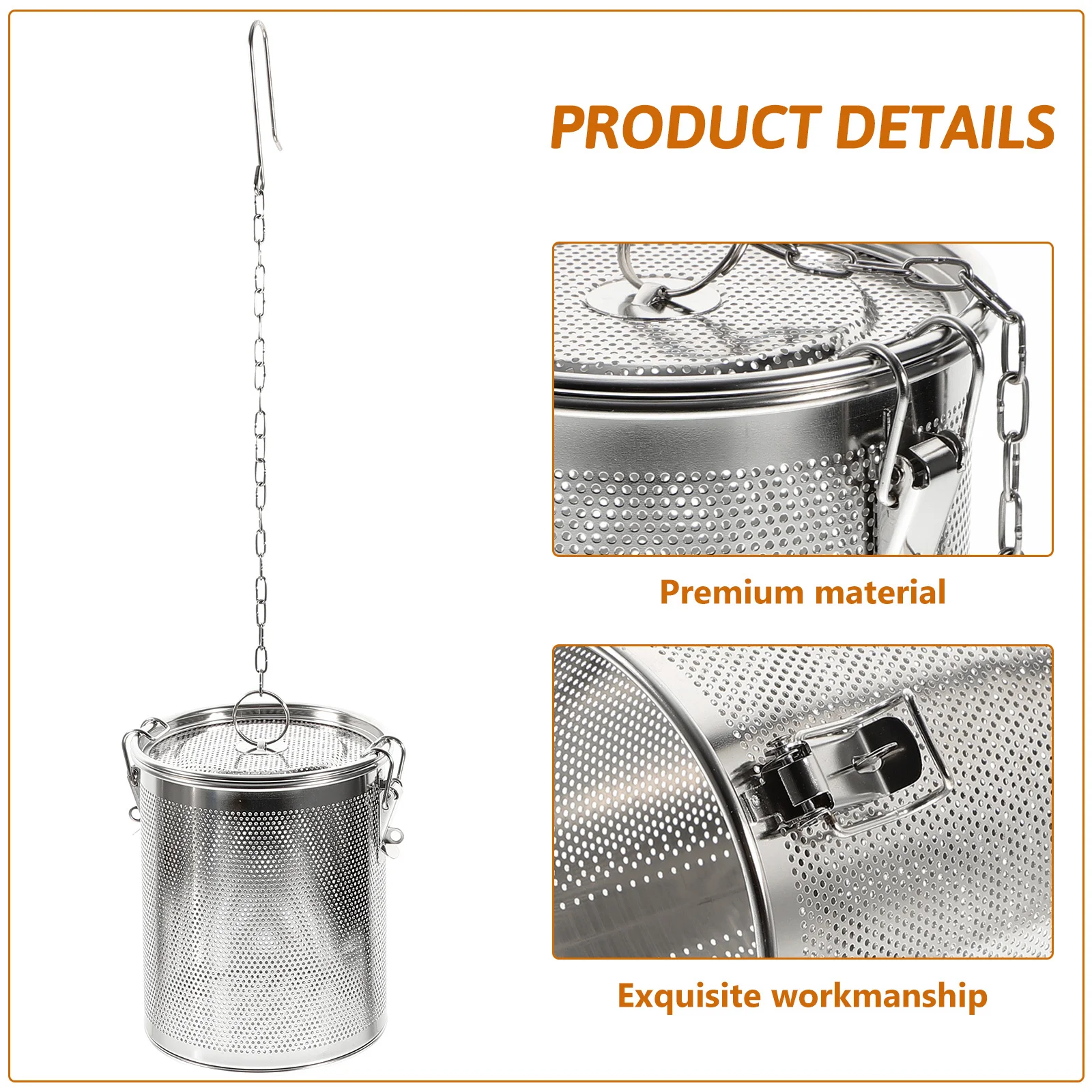 

1Pcs Stainless Steel Brine Basket Seasoning Bag Fine Mesh Strainer Detachable Long Chain for Soup Braised Pork Spice 14x15